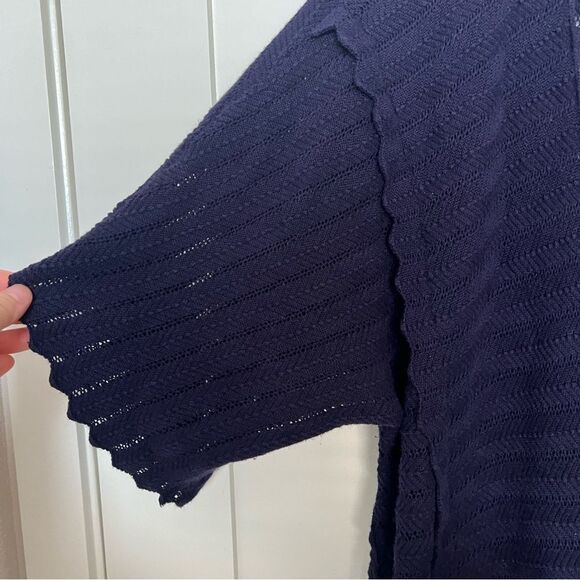 Anthropologie Guinevere Cardigan Sweater M Deep Blue Long Line Knit Open Front - Picture 5 of 14